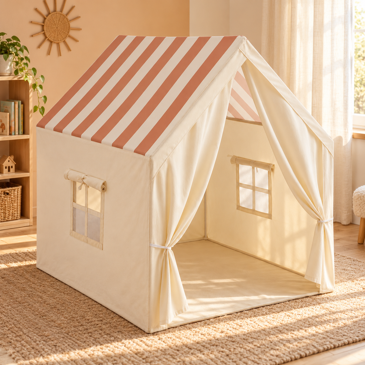 Cabane à rayures — en situation dans une chambre lumineuse