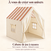 Cabane à rayures avec fenêtres et rideaux, vendue sans accessoires