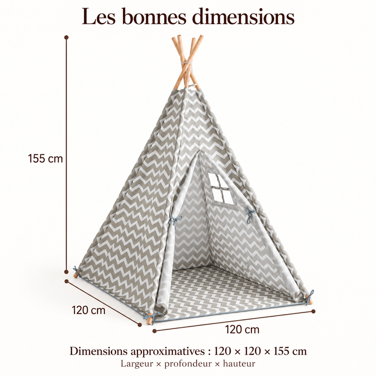 Tipi chevron — dimensions du produit : 120 × 120 × 155 cm