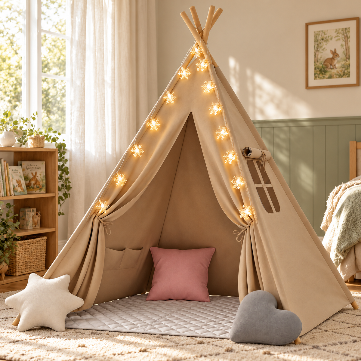 Tipi kaki — en situation dans une chambre lumineuse