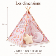 Dimensions du tipi rose : 100 × 100 × 135 cm